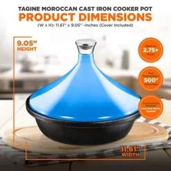 NutriChef Cast Iron Moroccan Tagine - 2.75 Quart Tajine Cooking Pot With Stainless Steel Knob, Enameled Base, Cone-Shaped Enameled Lid