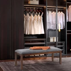 Costway Set Of 2 Dining Bench Rubber Wood Upholstered Padded Bedroom Seat -Outdoor Garden GUEST 00a402bc e742 4a46 99f6 0135df996561