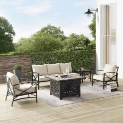 Kaplan 5pc Sofa Set With Fire Table - Oatmeal - Crosley -Outdoor Garden GUEST 00addd90 86a5 4007 8077 9b81aa68ce5e