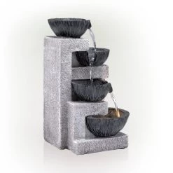 14" Cascading Bowl Tabletop Fountain With LED Lights Gray - Alpine Corporation -Outdoor Garden GUEST 00e3d199 f00b 452a a917 50dda903dba2