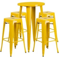 Emma And Oliver Commercial Grade 24" Round Metal Indoor-Outdoor Bar Table Set, 4 Backless Stools -Outdoor Garden GUEST 01ea1a7d 678f 4ce8 8a0c bcc02d418723