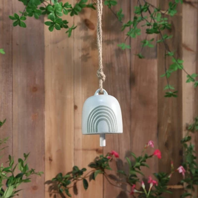 4" Ceramic Hanging Bell Rainbow White/Green - Sagebrook Home 4 4" Ceramic Hanging Bell Rainbow White/Green - Sagebrook Home - Image 4