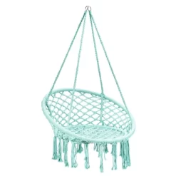 Costway Hanging Hammock Chair Macrame Swing Handwoven Cotton Backrest Garden Grey Black -Outdoor Garden GUEST 026277ee bc6d 4bad a669 30f0d90a43af