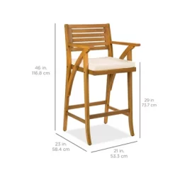 Best Choice Products Set Of 2 Outdoor Acacia Wood Bar Stools Bar Chairs W/ Weather-Resistant Cushions - Teak Finish -Outdoor Garden GUEST 02b26aa7 0b5e 4a78 bfa6 4cf2e5b7e483