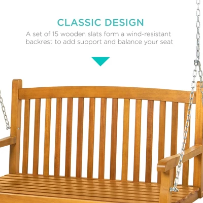 Best Choice Products 48in Wooden Curved Back Hanging Porch Swing Bench For Patio, Deck W/ Mounting Chains 5 Best Choice Products 48in Wooden Curved Back Hanging Porch Swing Bench For Patio, Deck W/ Mounting Chains - Image 5