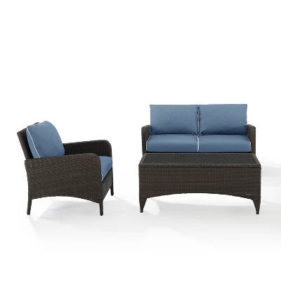 Kiawah 3pc Outdoor Wicker Conversation Set Blue - Crosley 1 Kiawah 3pc Outdoor Wicker Conversation Set Blue - Crosley