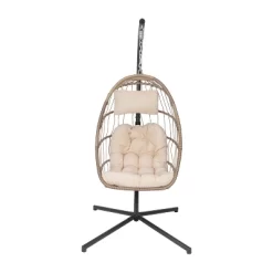 Merrick Lane Riley Foldable Woven Hanging Egg Chair With Removable Cushion And Stand For Indoor And Outdoor Use -Outdoor Garden GUEST 0499559b fa65 4b94 9c23 af8fb4d0ec3e
