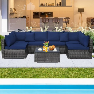 Costway 7PCS Patio Rattan Furniture Set Sectional Sofa Cushioned Garden 11 Costway 7PCS Patio Rattan Furniture Set Sectional Sofa Cushioned Garden - Image 11