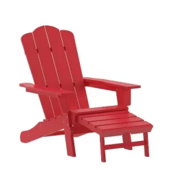 Emma And Oliver Set Of 2 Adirondack Chairs With Cup Holders And Pull Out Ottoman, All-Weather HDPE Indoor/Outdoor Lounge Chairs -Outdoor Garden GUEST 05fc1beb 8079 4c1b 9a89 83adad8b84fc