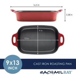 Rachael Ray Premium RUST-RESISTANT Cast Iron Roasting Pan 9"x13" Red -Outdoor Garden GUEST 07479607 3151 4555 b47b e7366cf0aab9