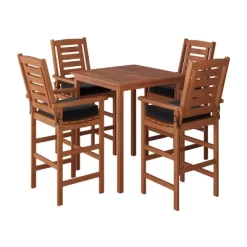 Miramar 5pc Square Wood Patio Bar Height Dining Set - Cinnamon Brown/Black - CorLiving