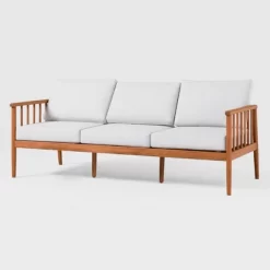 Saracina Home Modern Boho Eucalyptus Outdoor Spindle Sofa With Cushions -Outdoor Garden GUEST 07b63e12 cb07 408e a945 45c4d739af90