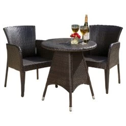 Brayden 3pc Wicker Patio Bistro Set - Brown - Christopher Knight Home