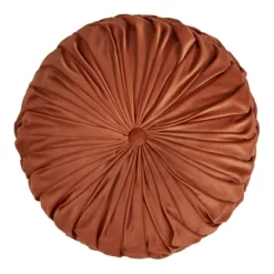 14" Velvet Pin Tuck Poly Filled Round Throw Pillow Rust - Saro Lifestyle