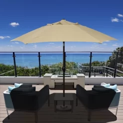 9' X 9' Aluminum Market Patio Umbrella With Crank Lift And Push Button Tilt Antique Beige - Astella -Outdoor Garden GUEST 095f4e0a a17e 4dd0 87d7 3f46e1efe95a