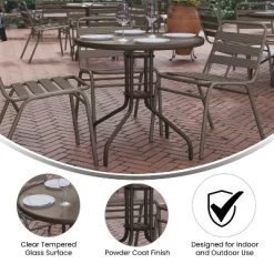 Emma And Oliver 31.5'' Round Glass Top Metal Table With 4 Aluminum Slat Stack Chairs 19 Emma And Oliver 31.5'' Round Glass Top Metal Table With 4 Aluminum Slat Stack Chairs -Outdoor Garden GUEST 09c80244 42c8 494d bc28 7c1846ee74bf