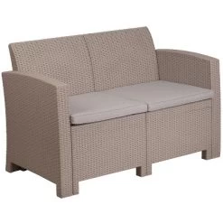 Merrick Lane Outdoor Furniture Resin Loveseat Faux Rattan Wicker Pattern 2-Seat Loveseat With All-Weather Cushions -Outdoor Garden GUEST 0a2d735a 148c 4b8e 82f2 a0af794dbf45