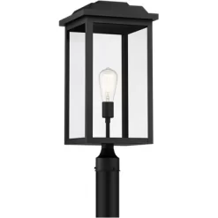 John Timberland Eastcrest Modern Outdoor Post Light Textured Black 22 1/2" Clear Glass Panels For Exterior Barn Deck House Porch Yard Patio Outside -Outdoor Garden GUEST 0af94481 aeec 49c4 ad47 b8bdd006b15e