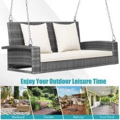 Tangkula Outdoor Porch Swing Bench, Patio Wicker Hanging Swing With Rustproof Chains & Comfortable Cushions Off White/Turquoise/Red/Black 18 Tangkula Outdoor Porch Swing Bench, Patio Wicker Hanging Swing With Rustproof Chains & Comfortable Cushions Off White/Turquoise/Red/Black -Outdoor Garden GUEST 0b05b4c9 df39 434e 96d7 512ec6b036bd