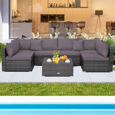 Costway 7PCS Patio Rattan Furniture Set Sectional Sofa Cushioned Garden 10 Costway 7PCS Patio Rattan Furniture Set Sectional Sofa Cushioned Garden - Image 10