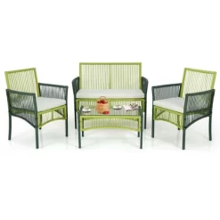 Costway 4PCS/8PCS Patio Round Wicker Conversation Set With Cushions Tempered Glass Side Table -Outdoor Garden GUEST 0bb34e51 0038 45a0 a951 554d3a53ff56