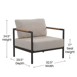 Emma And Oliver Aluminum Frame Patio Chair With Teak Arm Accents And Plush Cushions -Outdoor Garden GUEST 0bde3dc7 3a33 4266 9def 82e636461f24