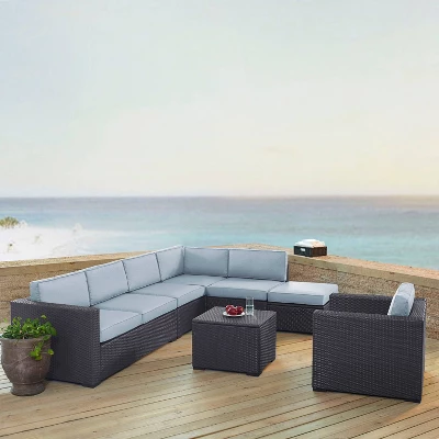 Biscayne 6pc Outdoor Wicker Sectional Set - Mist - Crosley 1 Biscayne 6pc Outdoor Wicker Sectional Set - Mist - Crosley