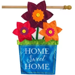 Briarwood Lane Flower Pot Applique Spring House Flag Home Sweet Home Floral 28" X 40"