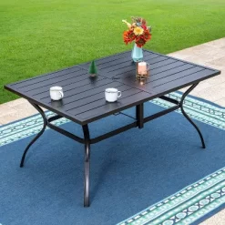 8pc Outdoor Dining Set With Metal Slat Top Table & Wrought Iron Chairs - Black/Beige - Captiva Designs -Outdoor Garden GUEST 0c61cd07 e044 4e25 9920 f3b95135e956