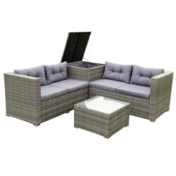 4pc Wicker Patio Seating Set With Cushions - Gray - GODEER -Outdoor Garden GUEST 0c9e55e1 aaf3 471f 8c64 3acf39ee065b