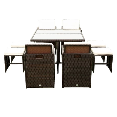 9pc Outdoor Wicker Dining Set With Cushions - Dark Brown/Beige - GODEER 13 9pc Outdoor Wicker Dining Set With Cushions - Dark Brown/Beige - GODEER - Image 13