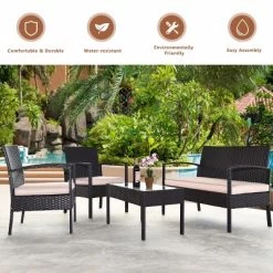 Tangkula 8PCS Conversation Wicker Set Patio Rattan Table&Cushioned Chair -Outdoor Garden GUEST 0dd6d5f6 5b50 4ada 86f9 deb6bb81b5ba