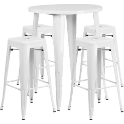 Flash Furniture Commercial Grade 30" Round Metal Indoor-Outdoor Bar Table Set With 4 Square Seat Backless Stools -Outdoor Garden GUEST 0e420706 9d00 47d5 a8d1 5ba3c215dfe0