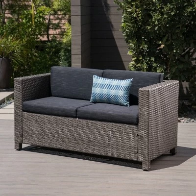 Puerta Wicker Loveseat Gray/Black - Christopher Knight Home 1 Puerta Wicker Loveseat Gray/Black - Christopher Knight Home