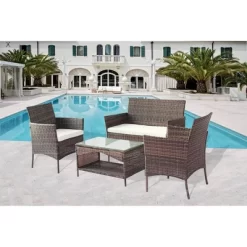 4pc Rattan Wicker Outdoor Lounge Chair With Cushions - Brown/Beige - GODEER -Outdoor Garden GUEST 0ebbb15e 1ddc 437a 93a9 eca5f212d8e8