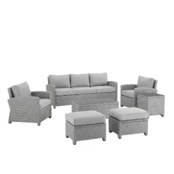 Bradenton 7pc Outdoor Wicker Sofa And Arm Chair Seating Set With Coffee Table, Side Table And 2 Ottomans - Gray/Gray - Crosley -Outdoor Garden GUEST 0ecb0442 619f 4885 a4d6 77a7b36855f6
