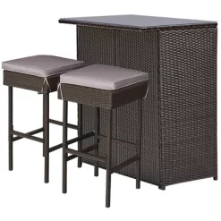 Costway Patio 3PCS Rattan Bar Table Stool Set Cushioned Chairs With Cover -Outdoor Garden GUEST 0effb291 efb9 4387 a5ff 304df5979ca4