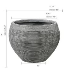 LuxenHome Gray Pottery-Style 11.75-inch Round MgO Planter -Outdoor Garden GUEST 100a4fda ee9c 4221 8c6f 0d225a8cb8a8