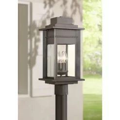 Franklin Iron Works Outdoor Post Light Fixture Black Specked Gray 19 1/2" Clear Glass For Exterior Garden Yard Patio Driveway