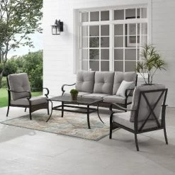 4pc Dahlia Outdoor Steel Conversation Set Taupe/Matte Black - Crosley