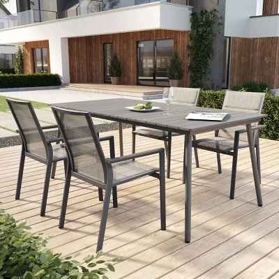 Outdoor Aluminum Rectangular Dining Table With Faux Wood Top - Gray - Crestlive Products 1 Outdoor Aluminum Rectangular Dining Table With Faux Wood Top - Gray - Crestlive Products