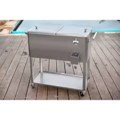 Permasteel 80qt Stainless Steel Outdoor Cooler Cart Silver -Outdoor Garden GUEST 10a538e9 7f39 45d2 8944 6249cca86c61