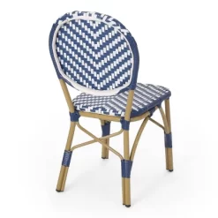 Picardy 3pc Outdoor Aluminum French Bistro Set - Navy/White/Bamboo - Christopher Knight Home -Outdoor Garden GUEST 1116bb6b 223c 4d7d 81dc a2e43c58a0d9