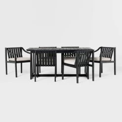 7pc Modern Slatted Wood Outdoor Dining Set - Saracina Home -Outdoor Garden GUEST 117dd8e5 e41e 4deb 8859 7e6c9ff717ab