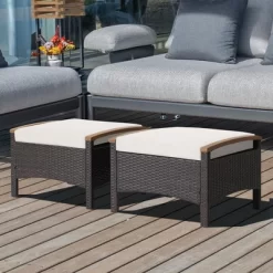 Costway Set Of 2 Patio Rattan Ottoman Footrest Cushions Wooden Handle Off WhiteBrownRedNavy -Outdoor Garden GUEST 118f7ad8 fef5 4ab2 9c14 9adc0c37c269