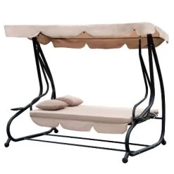 Outsunny 3 Seat Outdoor Free Standing Swing Bench Porch Swing With Stand, Comfortable Cushioned Fabric & Included Canopy -Outdoor Garden GUEST 11f6083d a9ad 4df7 9b9e 80c5735e3191