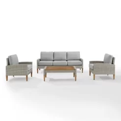 Capella Outdoor Wicker 4 Pc Sofa With Two Chairs And Coffee Table Set Gray/Acorn - Crosley