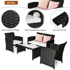 Costway 4PCS Patio Rattan Furniture Set Table &Sofa W/Cushion Garden Black -Outdoor Garden GUEST 121b26e3 62d6 4f13 8744 d0bf23d87377