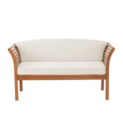 Stamford Eucalyptus Wood Outdoor Bench With Cushions - Natural - Alaterre Furniture 2 Stamford Eucalyptus Wood Outdoor Bench With Cushions - Natural - Alaterre Furniture - Image 2