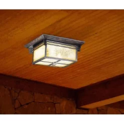Franklin Iron Works Mission Flush Mount Outdoor Ceiling Light Fixture Walnut Bronze 15" Frosted Cream Glass Damp Rated For Exterior House -Outdoor Garden GUEST 1373a1c4 8d3b 4dbd a447 c6fa9ca0a8f3